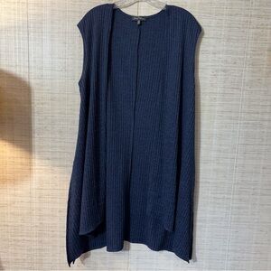 Slinky Brand Navy Blue Cardigan Long Duster Open Vest Size S